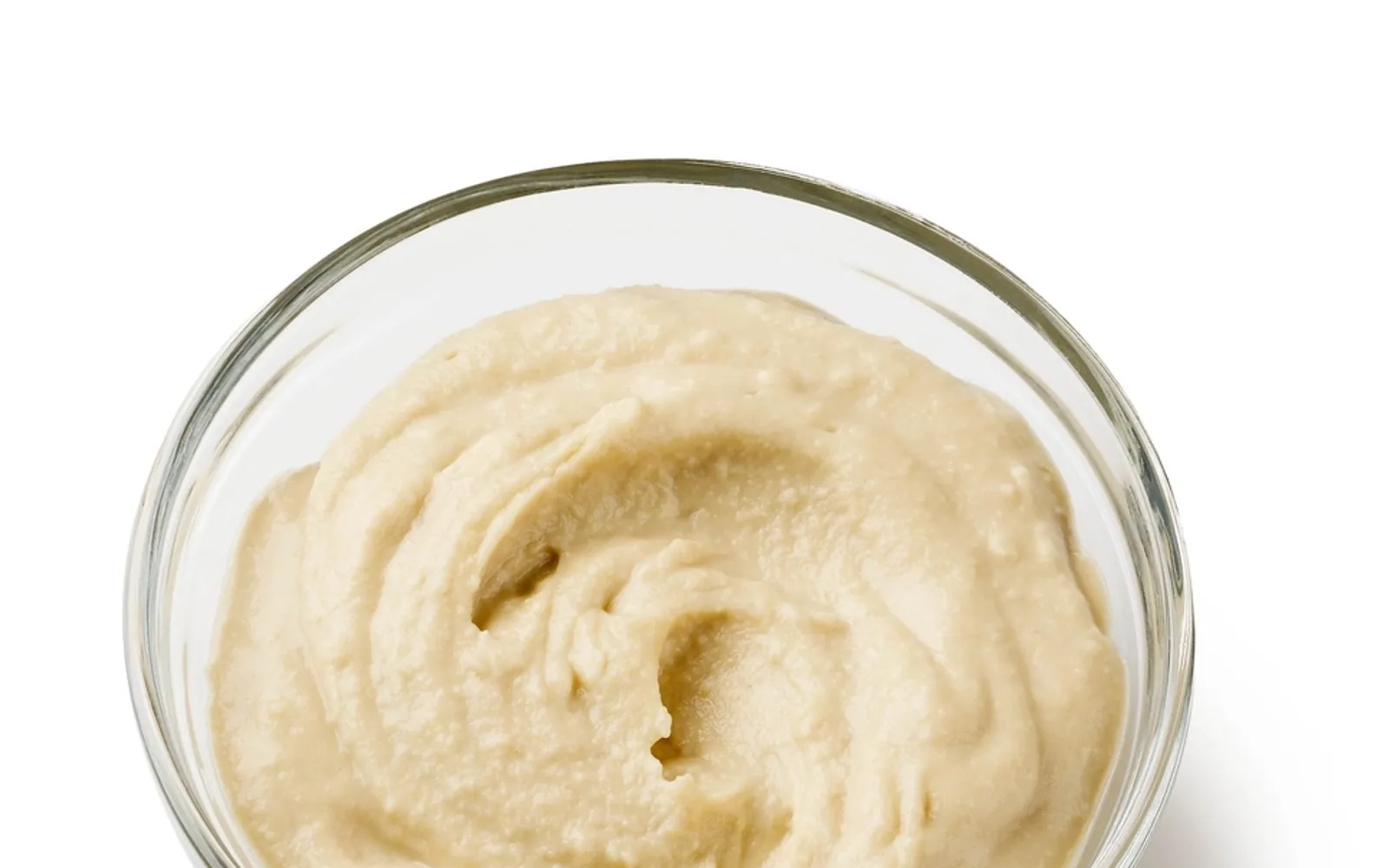 Creamy pale dip in a clear glass bowl